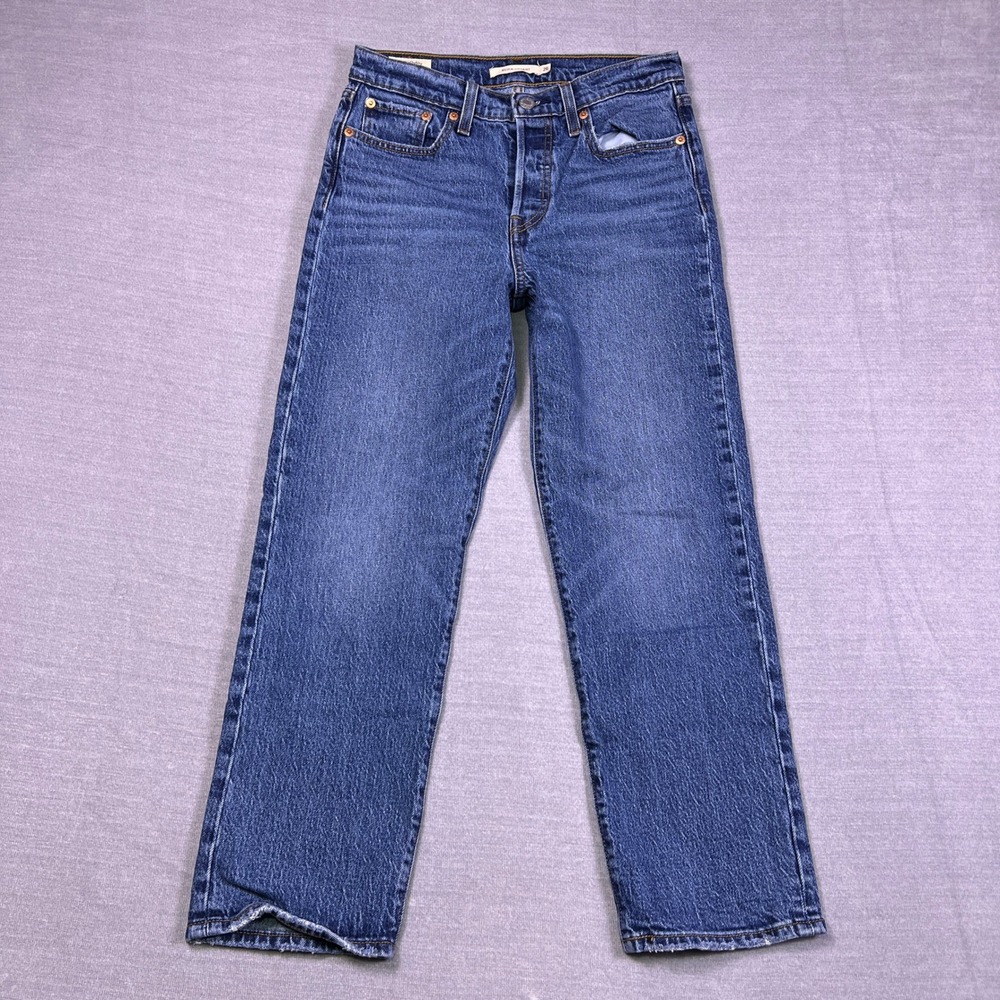 Levis Wedgie Big E Straight Button Fly High Rise Jeans Womens 26 Blue Denim